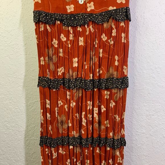 CACTUS FLOWER Dress Vintage V-Neck Ruffle Tiered Floral Western‎ Broom Style - Picture 5 of 12